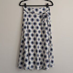 LOFT Floral Batik Linen Blend Tie Waist Midi Skirt